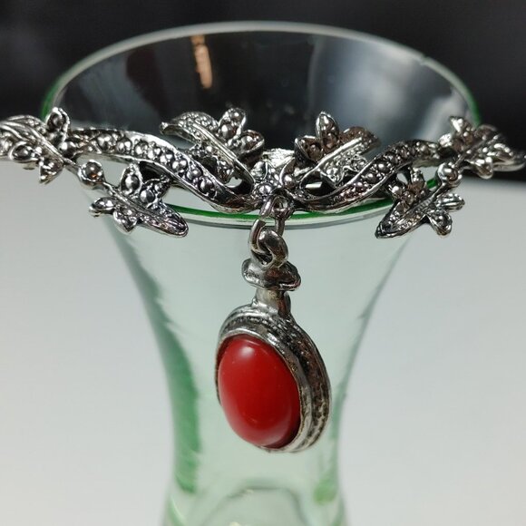 Antique Red Carnelian Stone Brooch or Hat Jewelry Silverplated in Bezel Setting - Picture 10 of 10